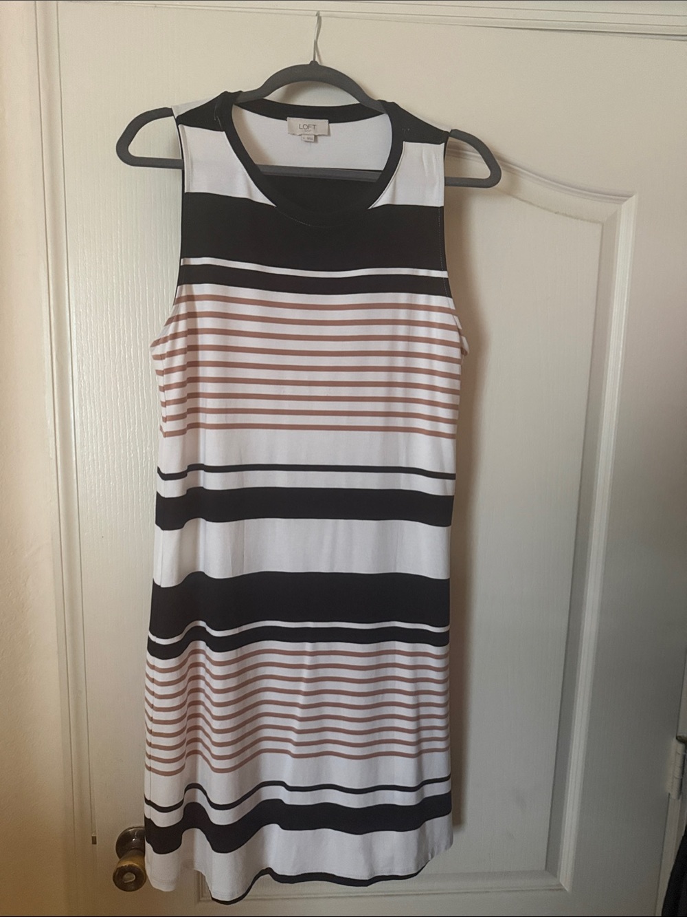 LOFT Black and White Striped Sleeveless Shift Dress NWOT
